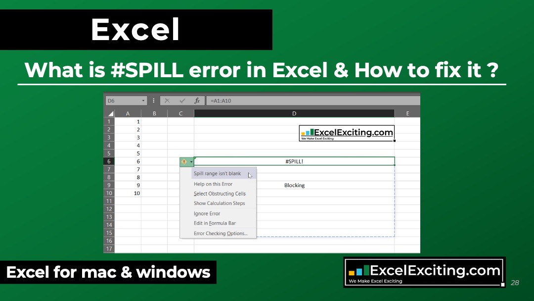 What is the #SPILL! error and how to fix it? | Excel Exciting